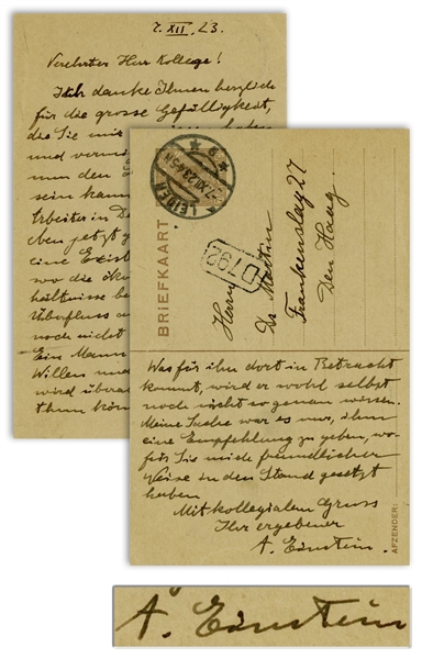 Albert Einstein Autograph Letter Signed From 1923, During Germany's Economic Crisis -- ''...it is necessary now for the intellectual workers in Germany to look for a subsistence...''
